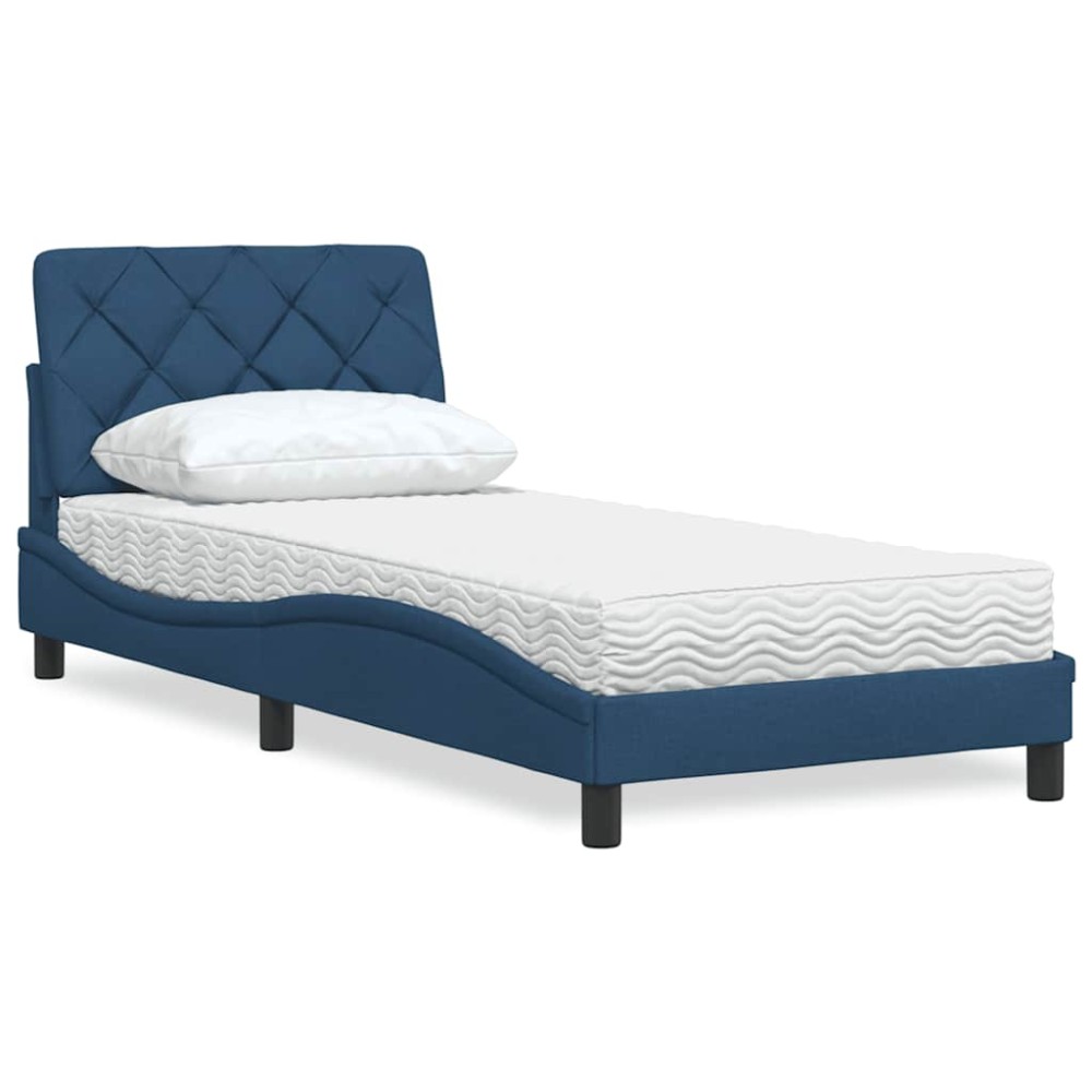 vidaXL Pat cu saltea, albastru, 90x190 cm, textil
