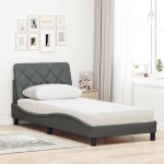 vidaXL Pat cu saltea, gri închis, 90x200 cm, textil