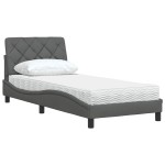 vidaXL Pat cu saltea, gri închis, 90x200 cm, textil