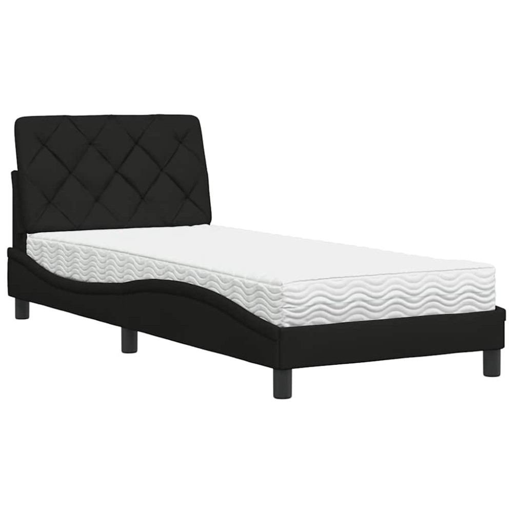 vidaXL Pat cu saltea, negru, 90x200 cm, textil