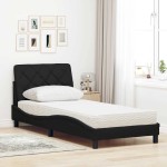 vidaXL Pat cu saltea, negru, 90x200 cm, textil