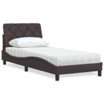 vidaXL Pat cu saltea, maro închis, 90x200 cm, textil vidaXL Pat cu saltea, maro închis, 90x200 cm, textil