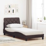 vidaXL Pat cu saltea, maro închis, 90x200 cm, textil vidaXL Pat cu saltea, maro închis, 90x200 cm, textil