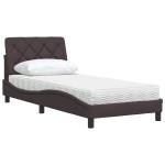 vidaXL Pat cu saltea, maro închis, 90x200 cm, textil vidaXL Pat cu saltea, maro închis, 90x200 cm, textil
