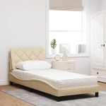 vidaXL Pat cu saltea, crem, 90x200 cm, textil vidaXL Pat cu saltea, crem, 90x200 cm, textil