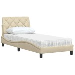 vidaXL Pat cu saltea, crem, 90x200 cm, textil vidaXL Pat cu saltea, crem, 90x200 cm, textil