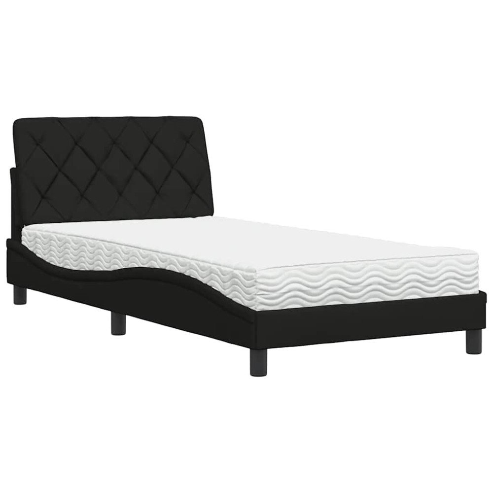 vidaXL Pat cu saltea, negru, 100x200 cm, textil