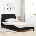 vidaXL Pat cu saltea, negru, 100x200 cm, textil