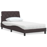 vidaXL Pat cu saltea, maro închis, 100x200 cm, textil vidaXL Pat cu saltea, maro închis, 100x200 cm, textil