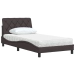 vidaXL Pat cu saltea, maro închis, 100x200 cm, textil vidaXL Pat cu saltea, maro închis, 100x200 cm, textil