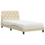 vidaXL Pat cu saltea, crem, 100x200 cm, textil vidaXL Pat cu saltea, crem, 100x200 cm, textil