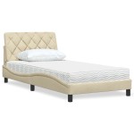 vidaXL Pat cu saltea, crem, 100x200 cm, textil vidaXL Pat cu saltea, crem, 100x200 cm, textil