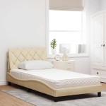 vidaXL Pat cu saltea, crem, 100x200 cm, textil vidaXL Pat cu saltea, crem, 100x200 cm, textil