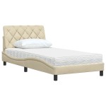 vidaXL Pat cu saltea, crem, 100x200 cm, textil vidaXL Pat cu saltea, crem, 100x200 cm, textil