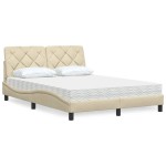 vidaXL Pat cu saltea, crem, 120x200 cm, textil vidaXL Pat cu saltea, crem, 120x200 cm, textil