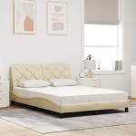 vidaXL Pat cu saltea, crem, 120x200 cm, textil vidaXL Pat cu saltea, crem, 120x200 cm, textil