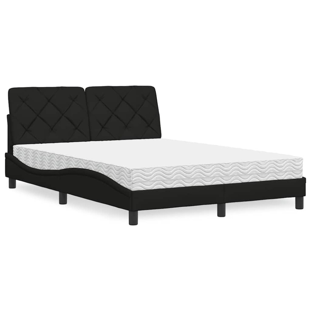 vidaXL Pat cu saltea, negru, 140x190 cm, textil