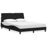 vidaXL Pat cu saltea, negru, 140x190 cm, textil