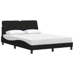vidaXL Pat cu saltea, negru, 140x190 cm, textil