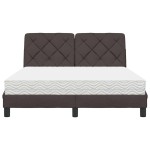 vidaXL Pat cu saltea, maro închis, 140x200 cm, textil vidaXL Pat cu saltea, maro închis, 140x200 cm, textil