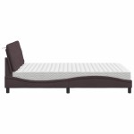 vidaXL Pat cu saltea, maro închis, 140x200 cm, textil vidaXL Pat cu saltea, maro închis, 140x200 cm, textil