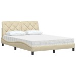 vidaXL Pat cu saltea, crem, 140x200 cm, textil vidaXL Pat cu saltea, crem, 140x200 cm, textil