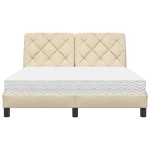 vidaXL Pat cu saltea, crem, 140x200 cm, textil vidaXL Pat cu saltea, crem, 140x200 cm, textil