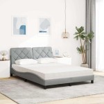 vidaXL Pat cu saltea, gri deschis, 140x200 cm, material textil