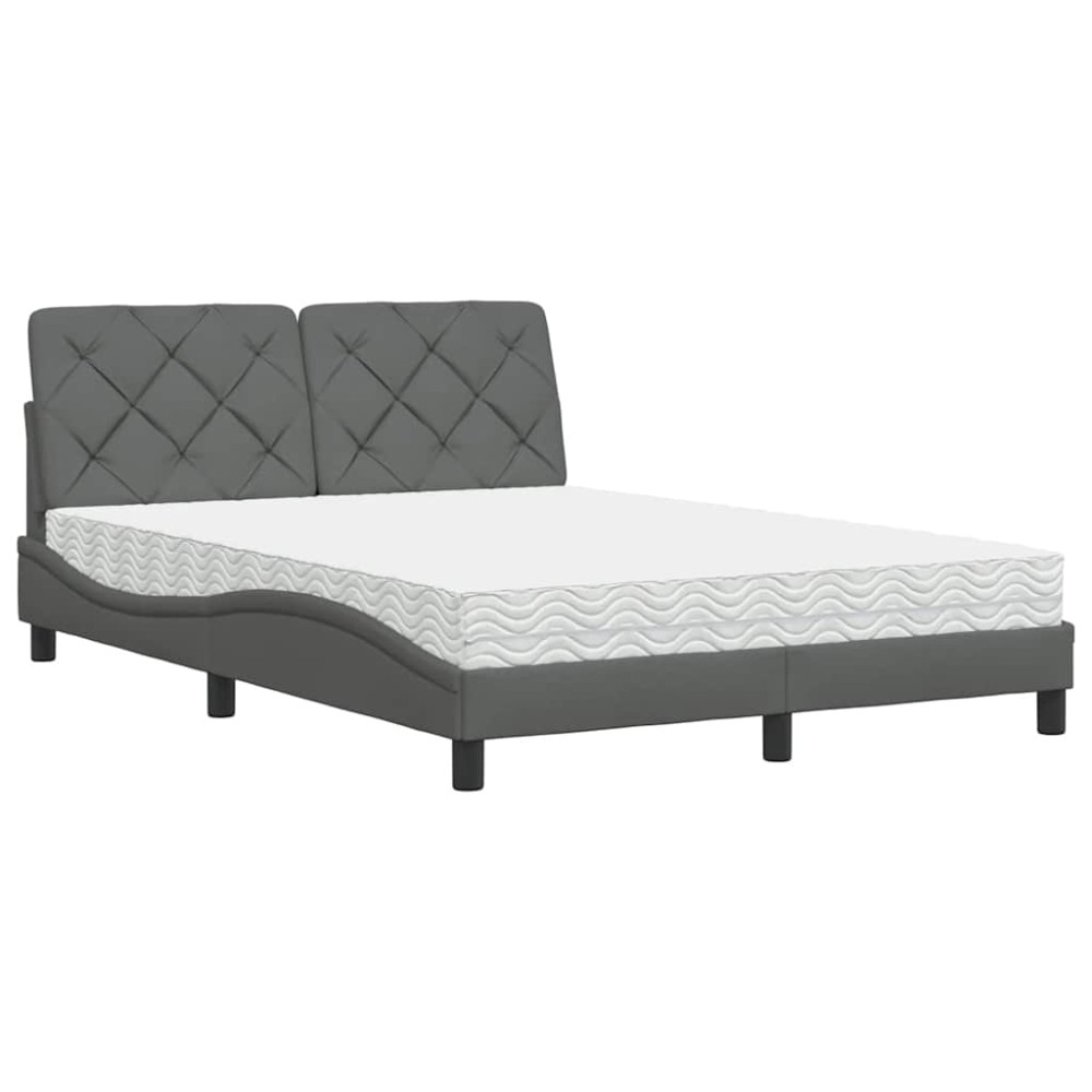 vidaXL Pat cu saltea, gri închis, 140x200 cm, textil