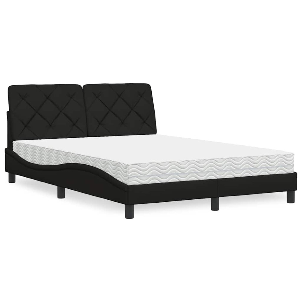 vidaXL Pat cu saltea, negru, 140x200 cm, textil
