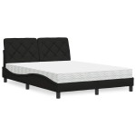 vidaXL Pat cu saltea, negru, 140x200 cm, textil