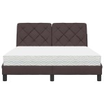 vidaXL Pat cu saltea, maro închis, 140x200 cm, textil vidaXL Pat cu saltea, maro închis, 140x200 cm, textil