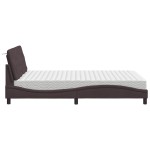 vidaXL Pat cu saltea, maro închis, 140x200 cm, textil vidaXL Pat cu saltea, maro închis, 140x200 cm, textil