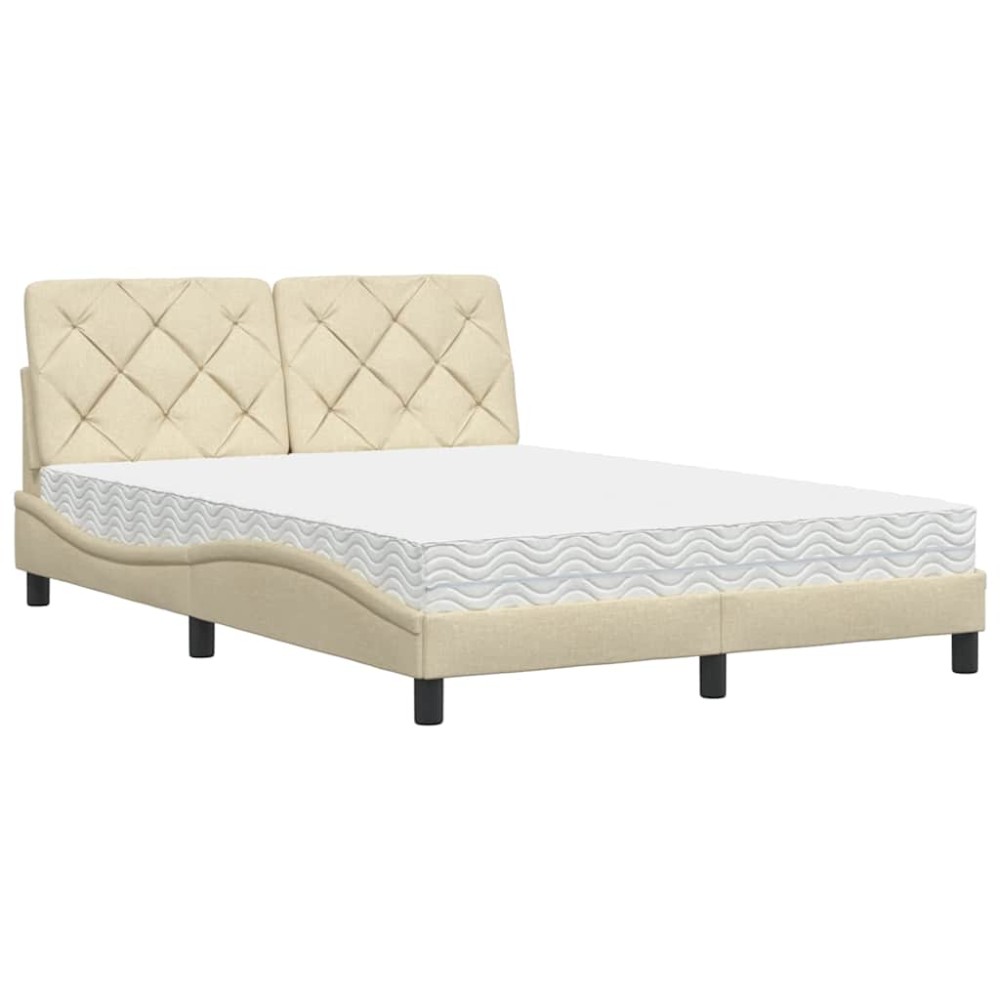 vidaXL Pat cu saltea, crem, 140x200 cm, material textil