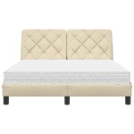 vidaXL Pat cu saltea, crem, 140x200 cm, material textil vidaXL Pat cu saltea, crem, 140x200 cm, material textil