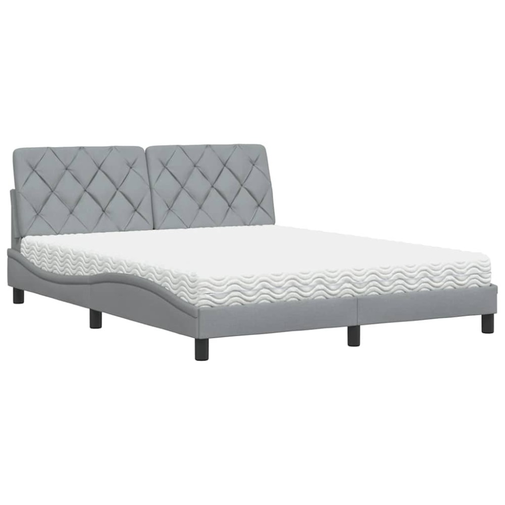 vidaXL Pat cu saltea, gri deschis, 160x200 cm, textil