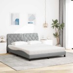 vidaXL Pat cu saltea, gri deschis, 160x200 cm, textil vidaXL Pat cu saltea, gri deschis, 160x200 cm, textil