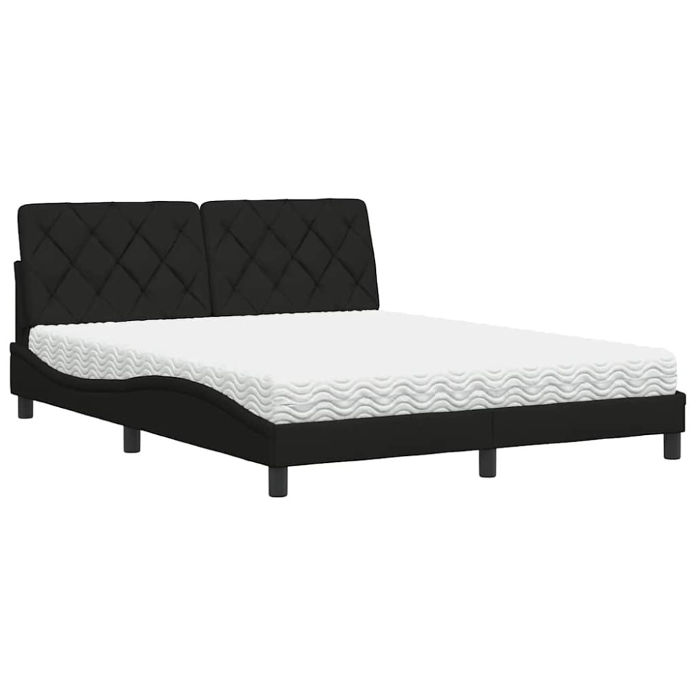 vidaXL Pat cu saltea, negru, 160x200 cm, textil
