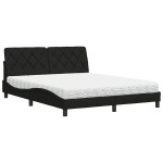 vidaXL Pat cu saltea, negru, 160x200 cm, textil