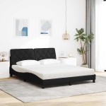 vidaXL Pat cu saltea, negru, 160x200 cm, textil