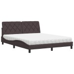 vidaXL Pat cu saltea, maro închis, 160x200 cm, textil vidaXL Pat cu saltea, maro închis, 160x200 cm, textil