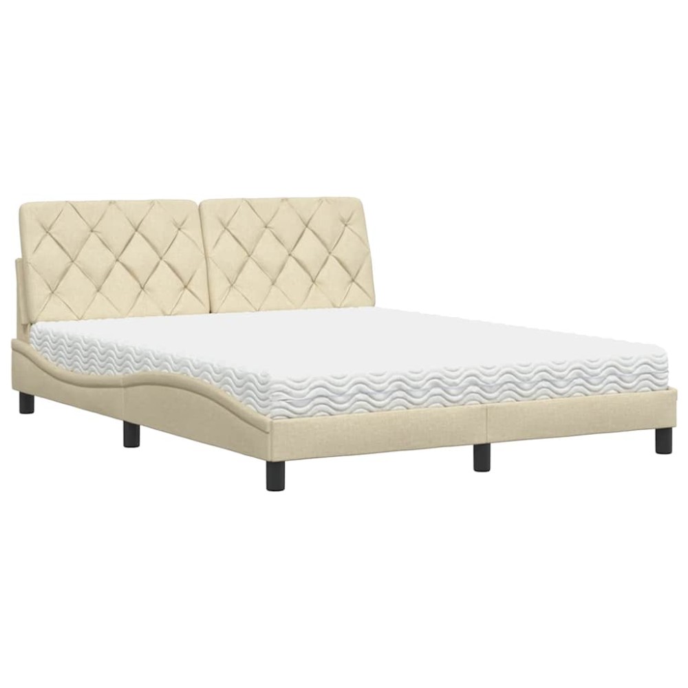 vidaXL Pat cu saltea, crem, 160x200 cm, material textil