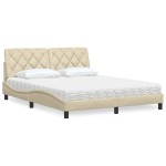 vidaXL Pat cu saltea, crem, 160x200 cm, material textil vidaXL Pat cu saltea, crem, 160x200 cm, material textil