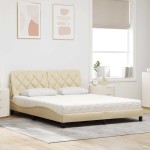 vidaXL Pat cu saltea, crem, 160x200 cm, material textil vidaXL Pat cu saltea, crem, 160x200 cm, material textil