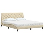 vidaXL Pat cu saltea, crem, 160x200 cm, material textil vidaXL Pat cu saltea, crem, 160x200 cm, material textil