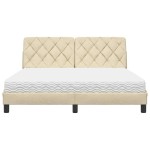 vidaXL Pat cu saltea, crem, 160x200 cm, material textil vidaXL Pat cu saltea, crem, 160x200 cm, material textil