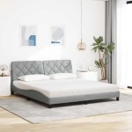 vidaXL Pat cu saltea, gri deschis, 180x200 cm, material textil vidaXL Pat cu saltea, gri deschis, 180x200 cm, material textil