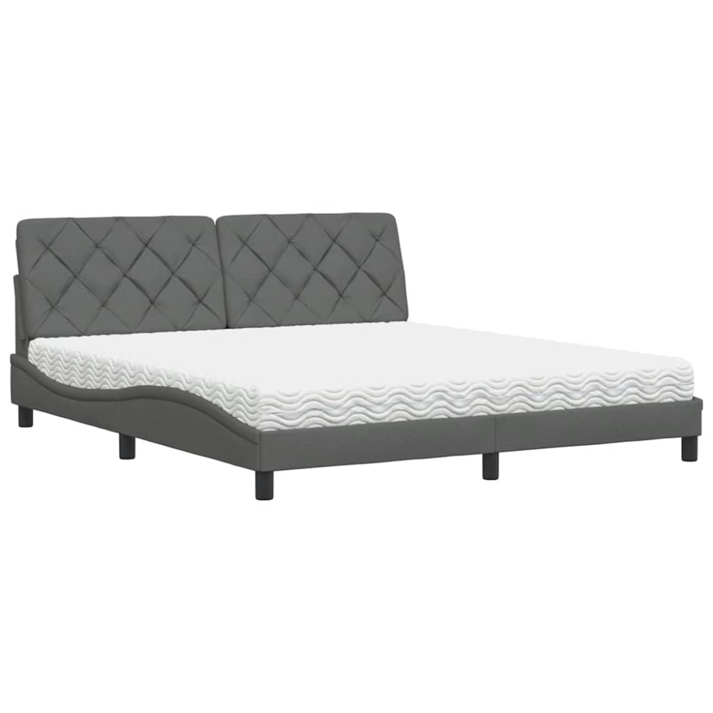 vidaXL Pat cu saltea, gri închis, 180x200 cm, textil
