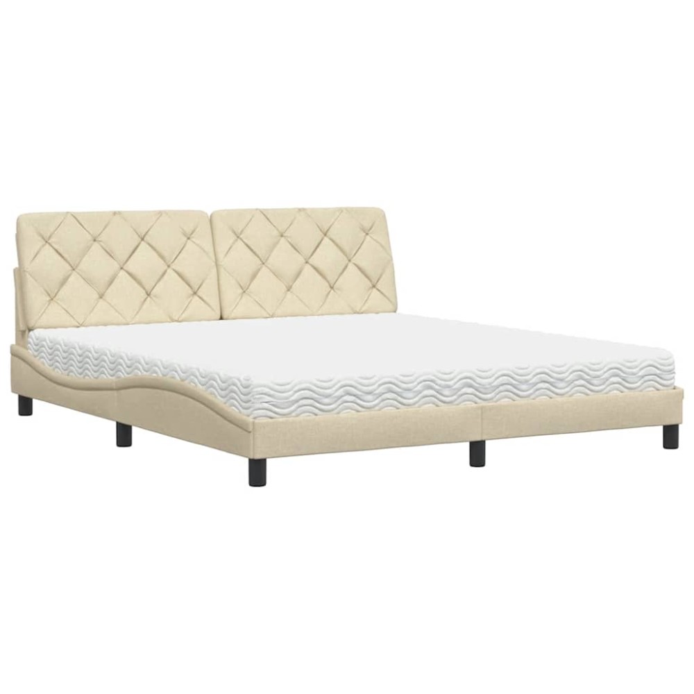 vidaXL Pat cu saltea, crem, 180x200 cm, textil