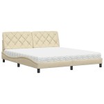 vidaXL Pat cu saltea, crem, 180x200 cm, textil vidaXL Pat cu saltea, crem, 180x200 cm, textil